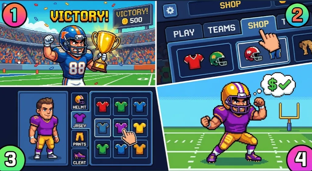 steps to access outfits in football bros